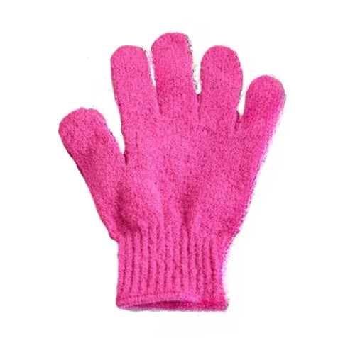 gants bain exfoliants doux microfibre violet rose jaune bleu vert