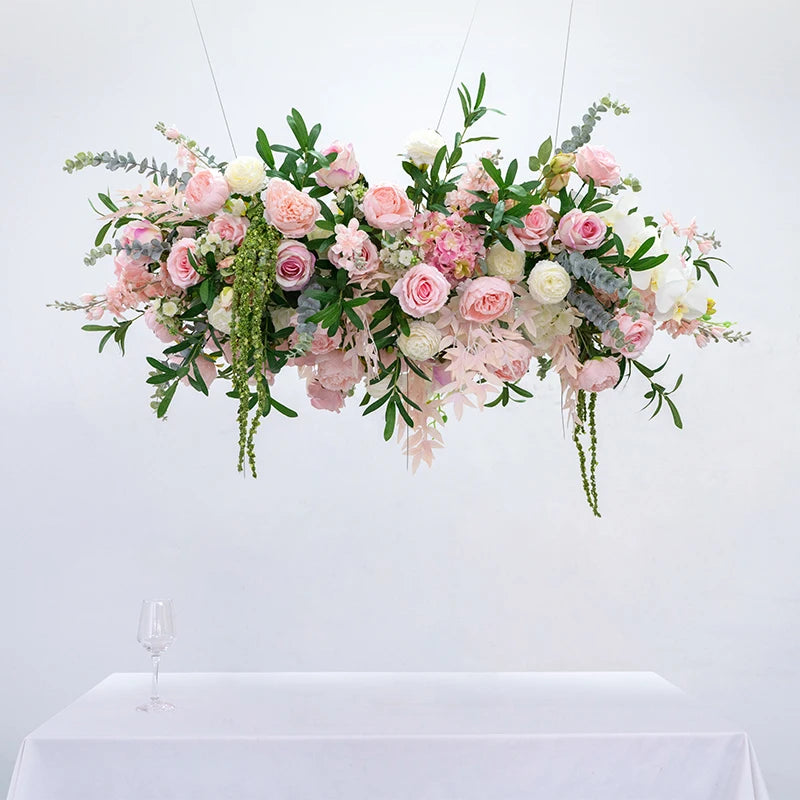 décoration murale artificielle bouquet fleurs roses pivoines feuilles vertes mariage anniversaireextérieur moderne 100cm 40cm