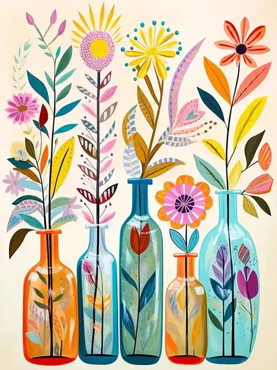 toile peinture fleurs bouteille cadre doré kit débutant peinture numéros moderne art floral relève