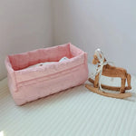 sac rangement coton piqueté moderne doux poignées tissu multicolore beige rose bleuclair jaune blanc