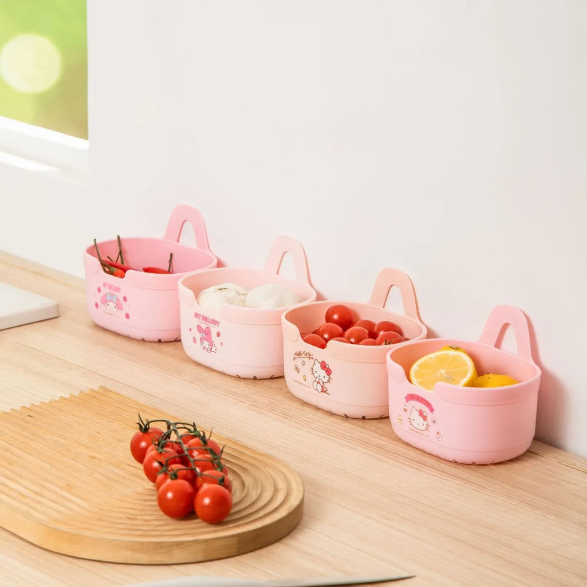 panier rangement rose hello kitty clips adhésifs réutilisable moderne enfantin cuisine.storage sacs