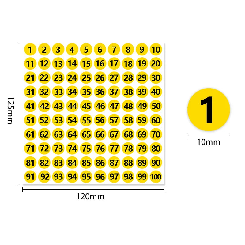 autocollants numérotés 100 jaune clair grille rectangulaire opaque 10 feuilles étiquettes rondes transparentes numbering