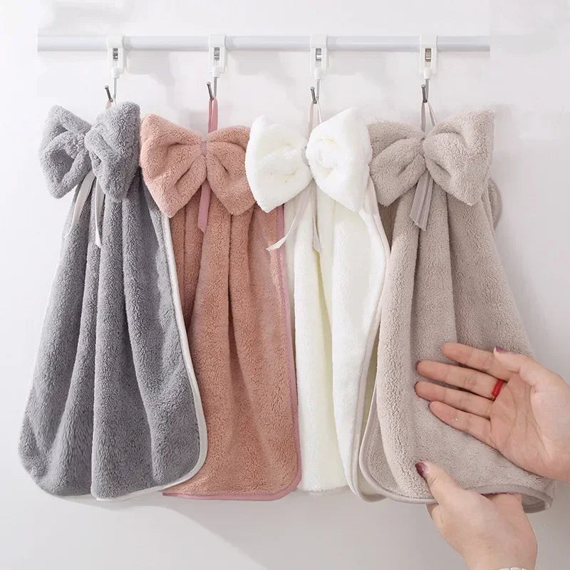 serviettes toilette velours doux nœud décoratif gris rose pâle blanc séchage rapide lavable machine