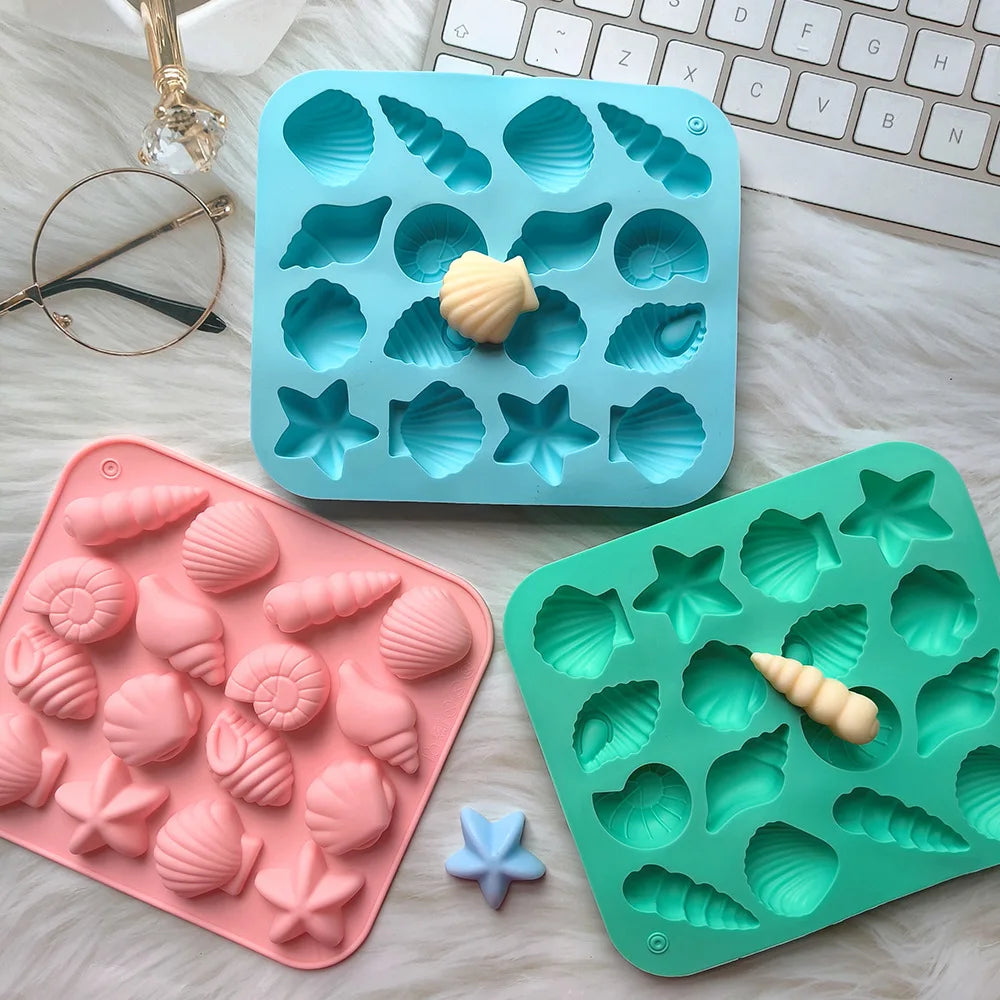 moule silicone coquillage étoile mer moderne bleu rose vert gâteau décoration pudding gelée