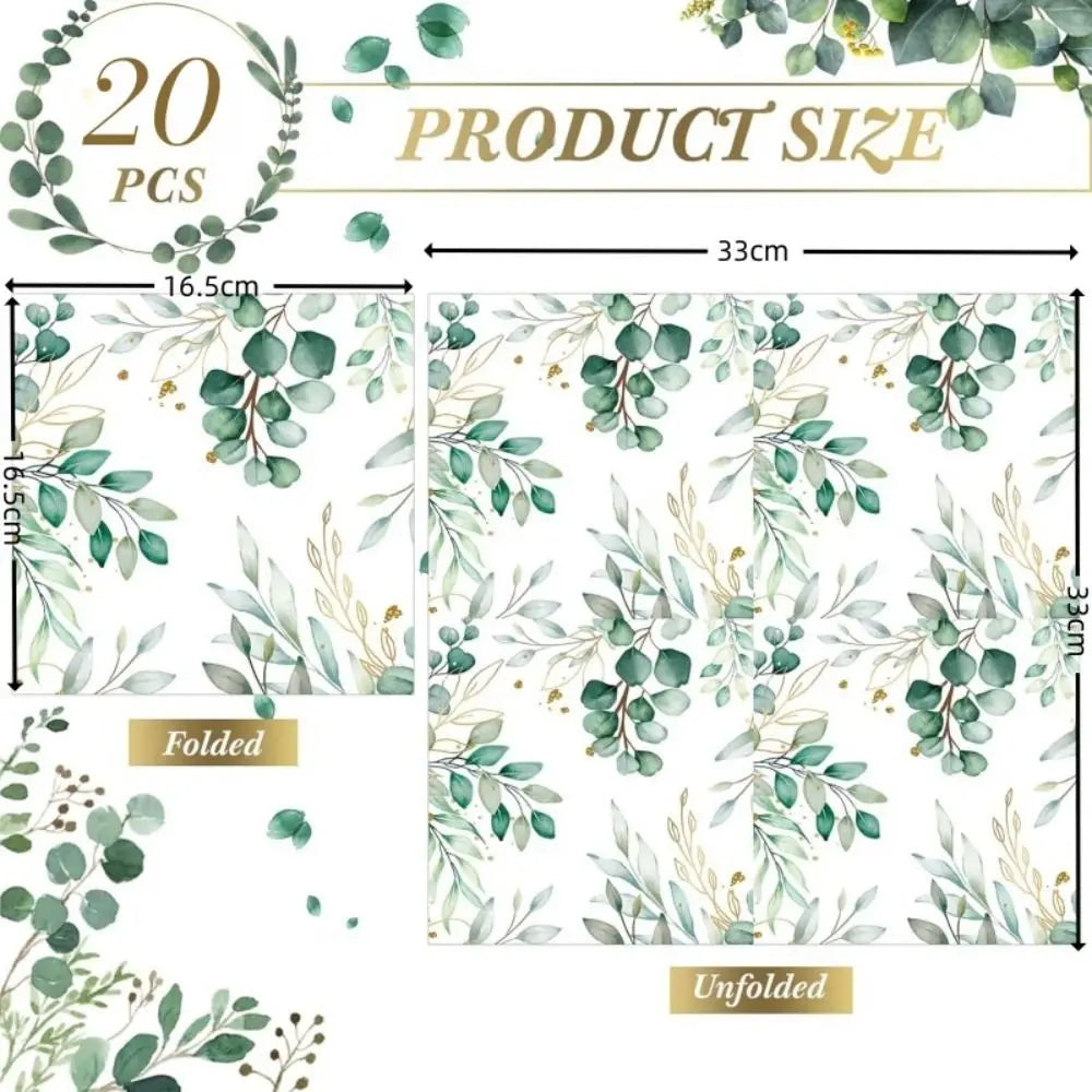 serviettes papier motif feuilles vertes moderne 20pcs table mariage restauranthôtel