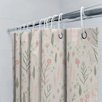 rideau douche fleurs stylisées polyester moderne beige rose vert anneaux fixation 180cm 180cm