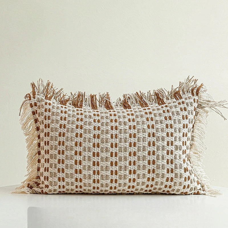 housse coussin polyester géométrique marron beige blanc moderne 30x50cm decoration intérieure