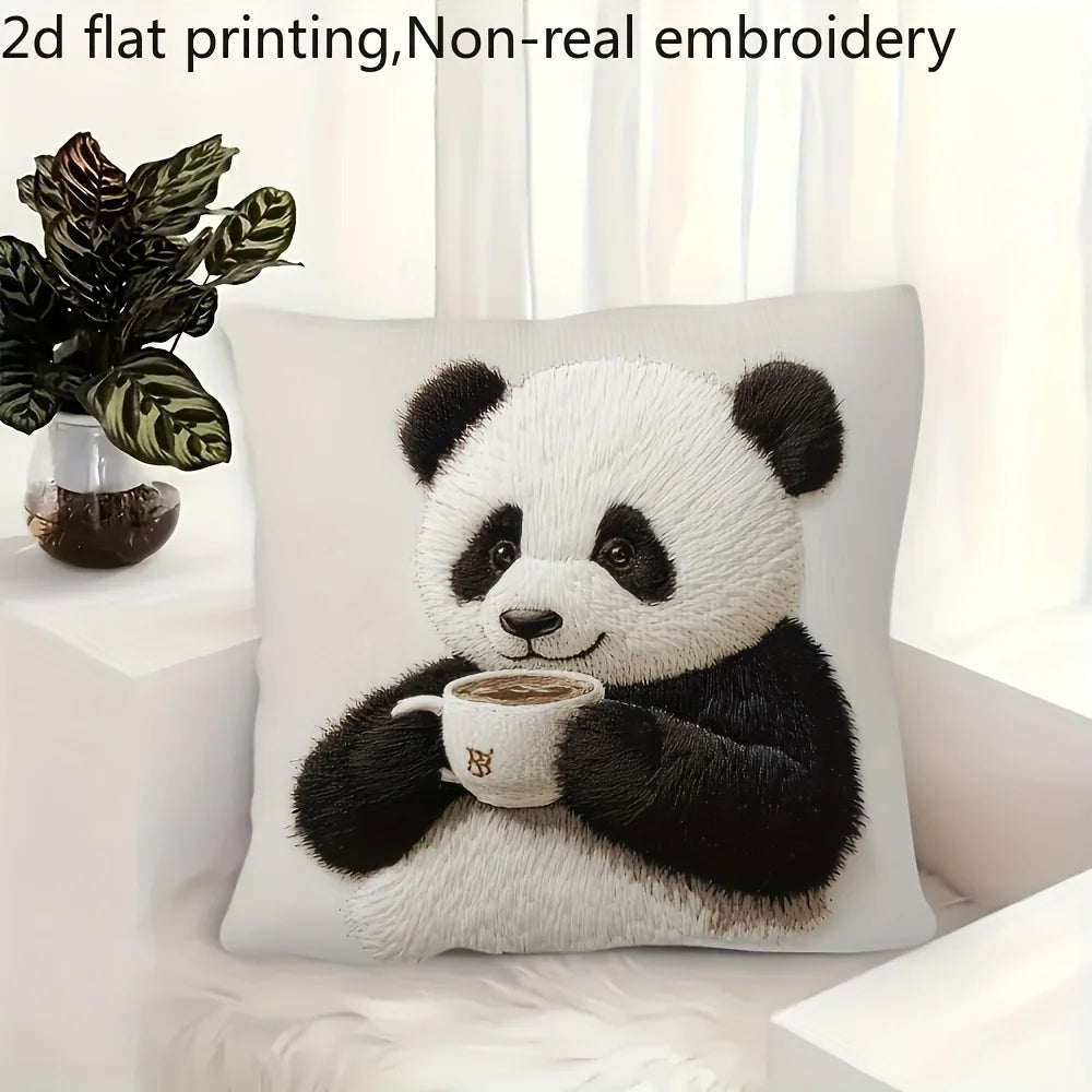 housse coussin carré panda polyester blanc imprimé maison salon chambre voiture