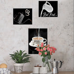 affiches murales autocollantes moderne illustration but first coffee tasse cuillère cœur minimaliste