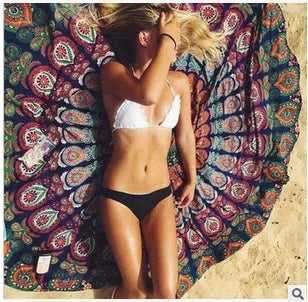serviette plage ronde motif mandala boho chic coton polyester décorative grande plage été