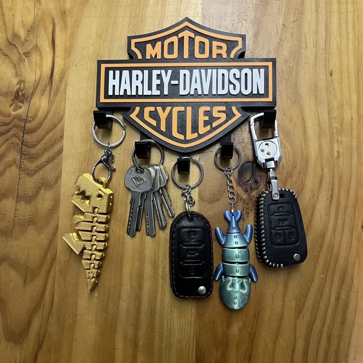 porte clés mural logo harley davidson noir orange classique clés