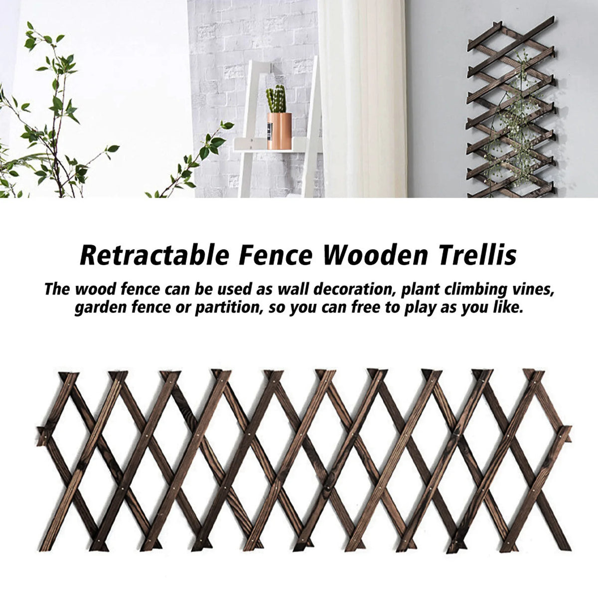 treillis bois rétractable marron foncé structure géométrique moderne fixation pliant verticalintérieur decoration plantes support