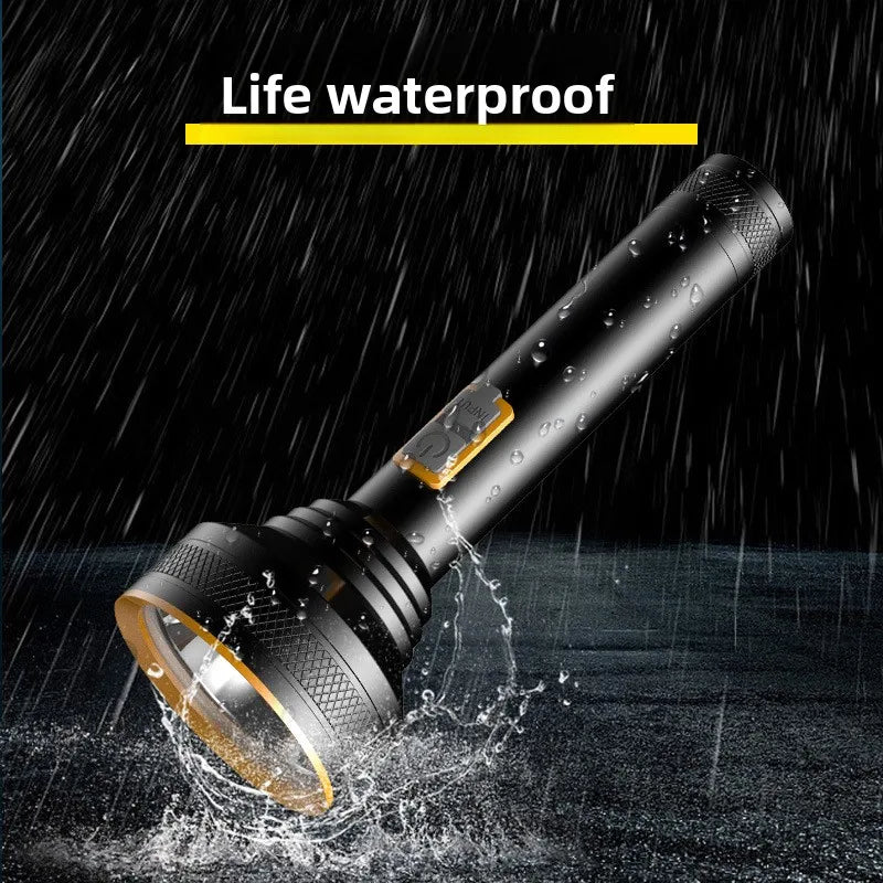 lampe poche rechargeable led noir jaune éclairage extérieur 100 200mètres variateur modes industrielle robusteOutdoor