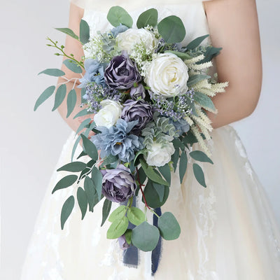 Bouquet de fleurs artificielles bleues en soie pour décoration intérieure