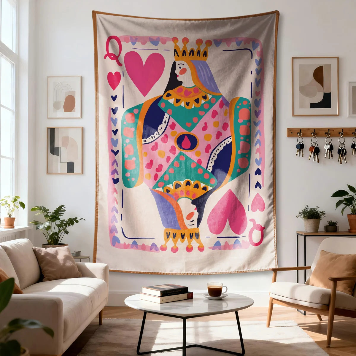 tapisserie moderne reine coeurs motifs géométriques floral chambre décoration polyester vibrant