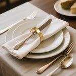 anneaux serviette or lisses modernes décoration table hiver dorées fourchette cuillère assiette blanc doré