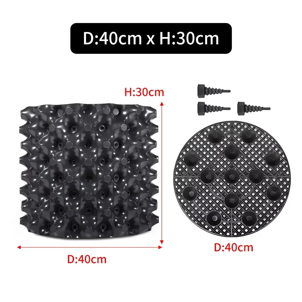 grille drainage plante noir moderne perforations circulaires différentes tailles incluses