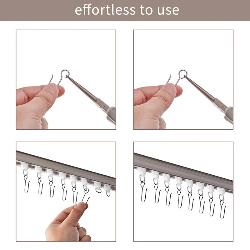 crochets rideau inoxydables forme moderne 50 pièces argentés lisses opaques tringle
