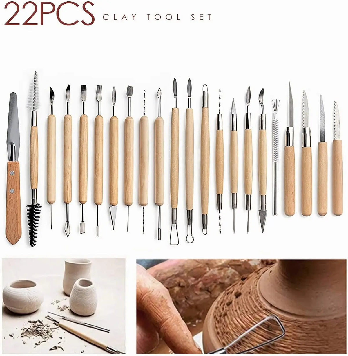 outils modelage argile polymère bois naturel noir jaune sculpture céramique poterie artisanat moulage cuisson