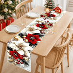 table noël blanc rouge motif floral hiver extérieur moderne festive polyester