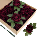 Roses artificielles velours rouge foncé bouquet decoration mariage anniversaire intérieur classique