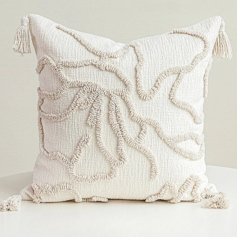 coussin noir blanc brodé géométrique moderne fixé 45x45cm décoration