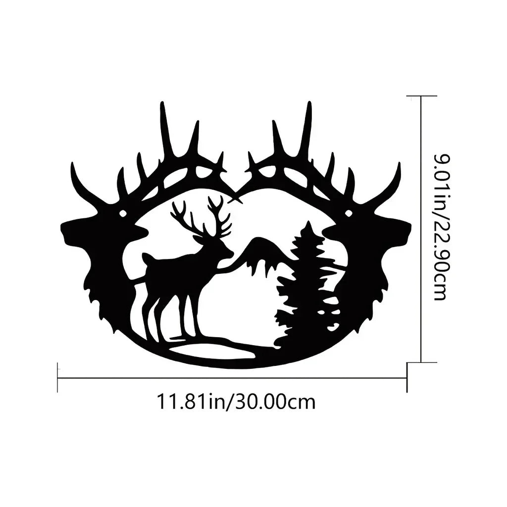 décoration murale silhouette animaux cerf arbre montagne noire moderne minimaliste artística maison