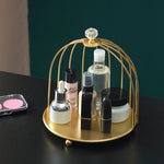 étagère double niveau or rangement cosmétiques parfums cage oiseau pieds dorés
