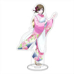figurines anime acrylique bleu rose verte noire blanche motifs floraux base circulaire décoration collection