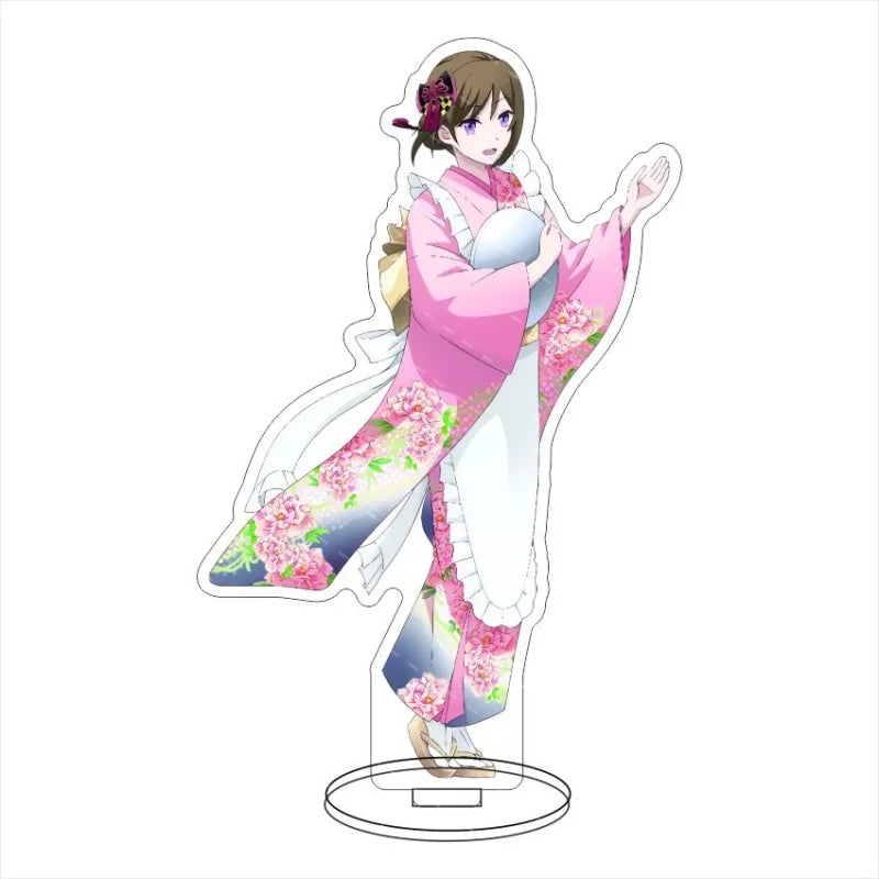 figurines anime acrylique bleu rose verte noire blanche motifs floraux base circulaire décoration collection