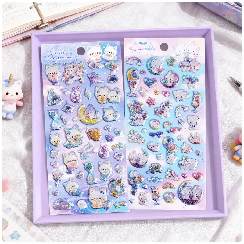 sticker 3d holographique animal mignon gonflé autoadhésif décoration téléphone album cadeau kawaii