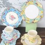 assiettes papier fleuries tasses serviettes occasion fête anniversaire mariage vintage