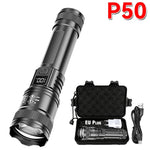 torche portable led rechargeable zoom télescopique batterie usb boîte moderne noire intense