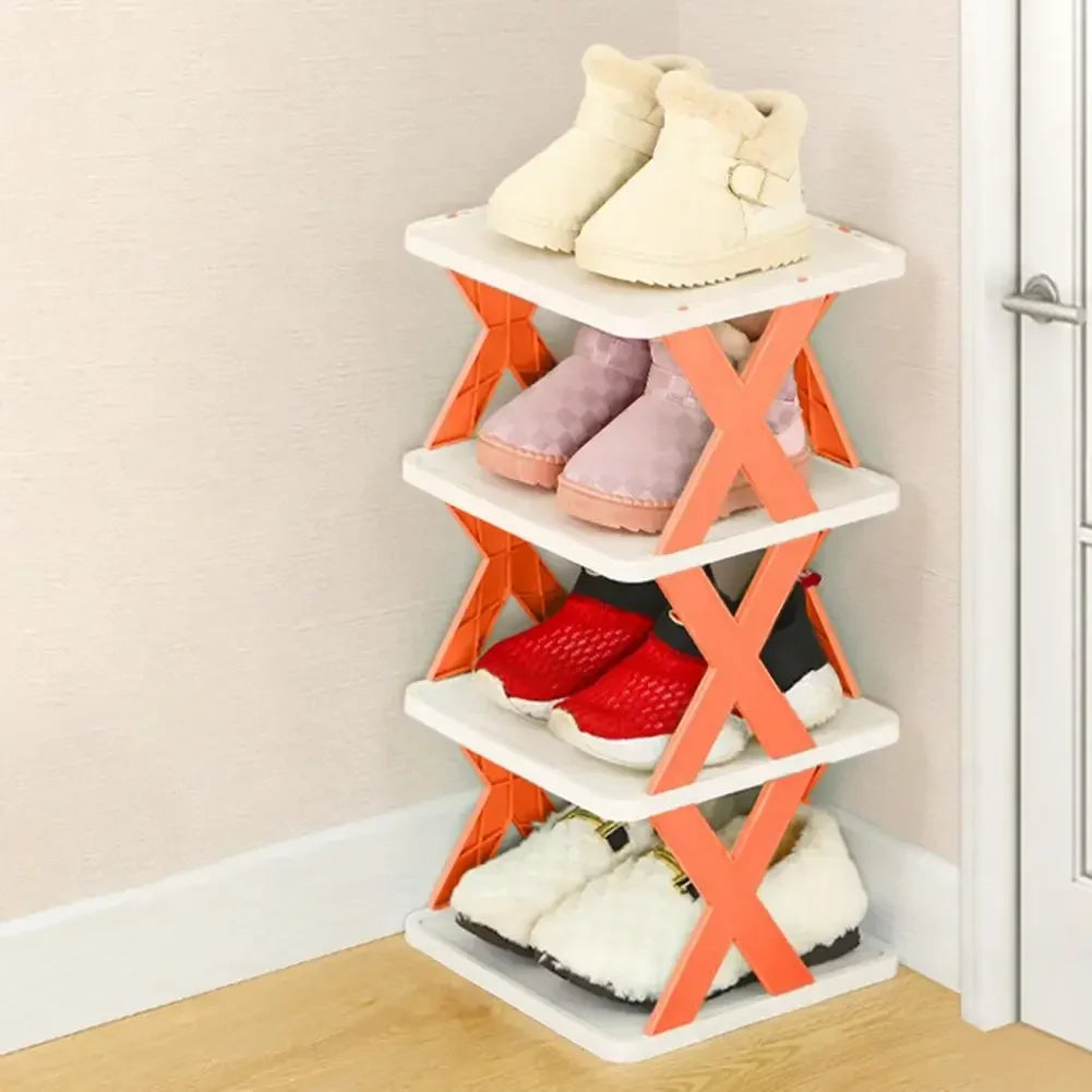 étagère pliante chaussures moderne minimaliste blanc vert orange rose gris croix plastique