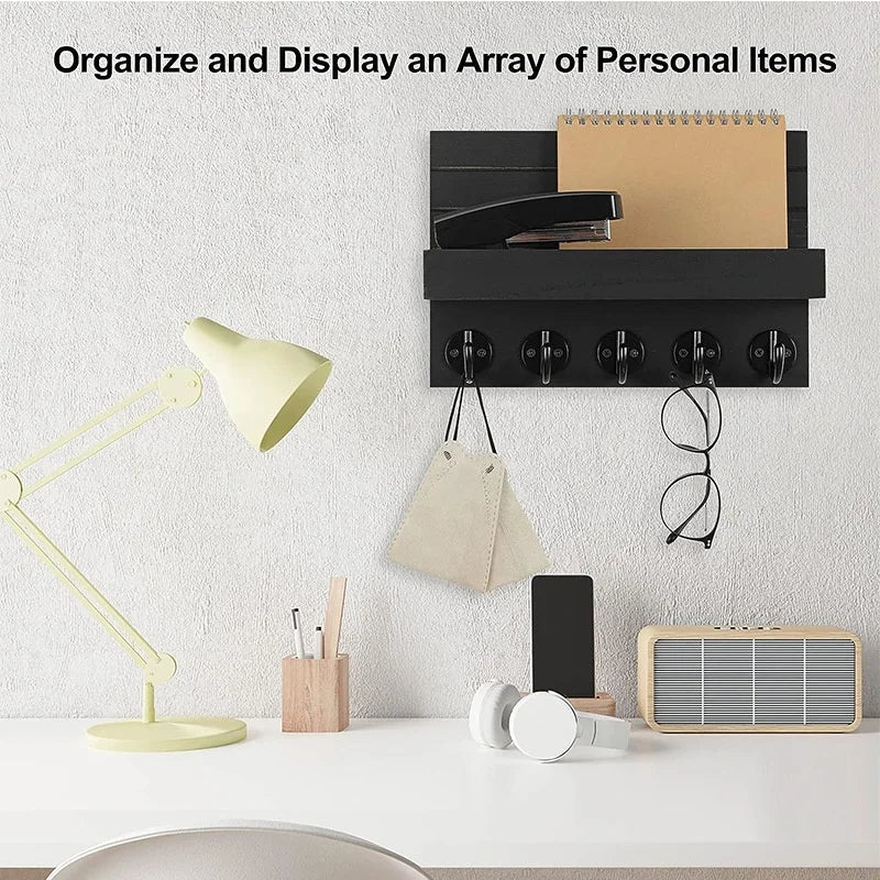 rangement mural porte clés étagère bois noir vis minimaliste moderne