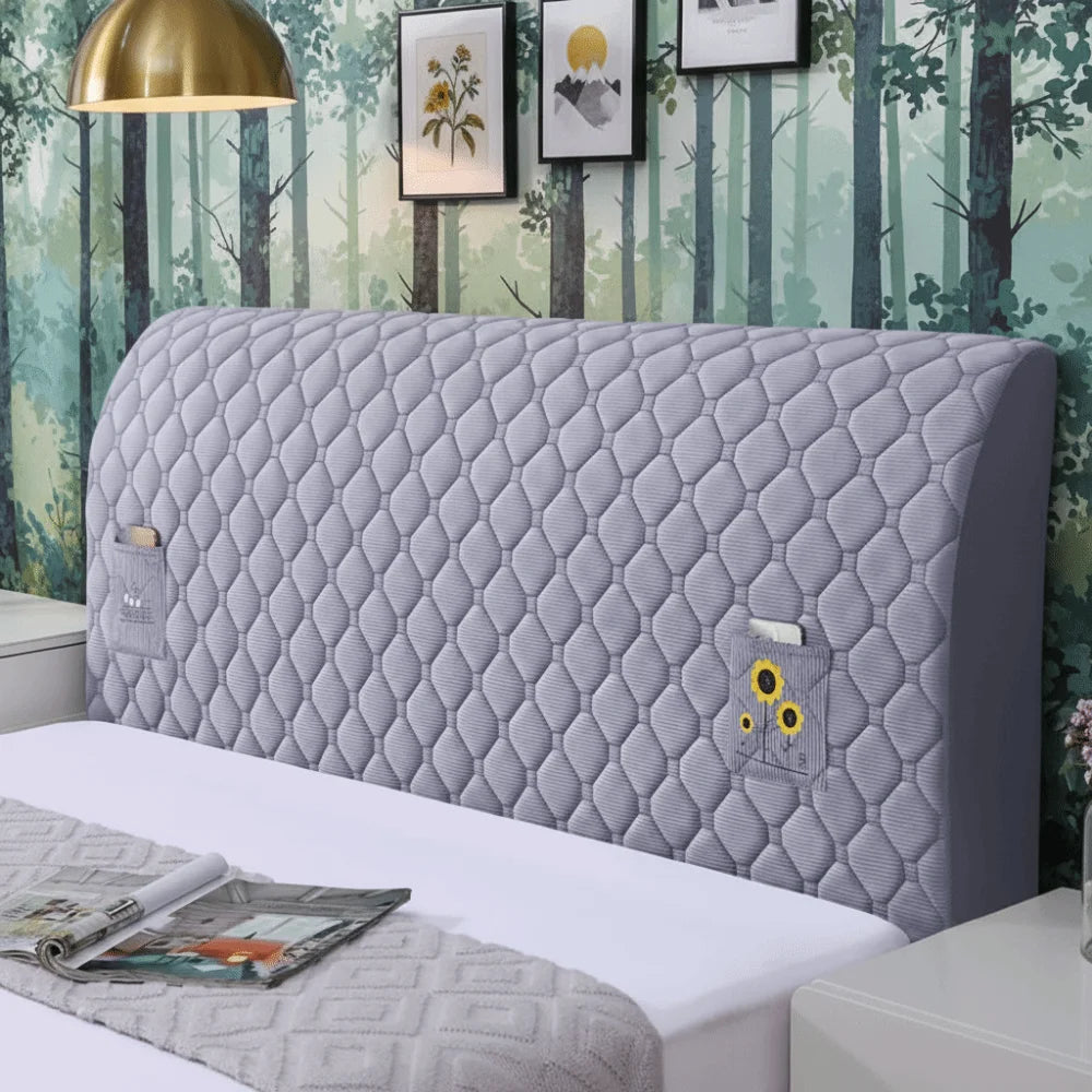 protège tête lit quadrillé adhésif moderne bleu clair gris beige poche tournesol 120 150