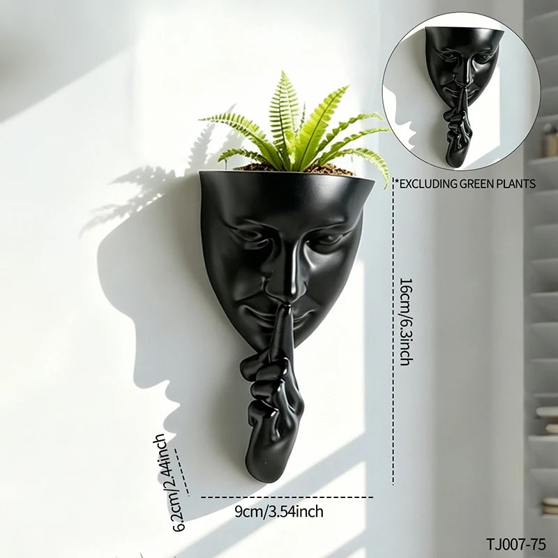 décoration murale moderne cache plantes masque blanc noir résine art contemporain texture granuleuse
