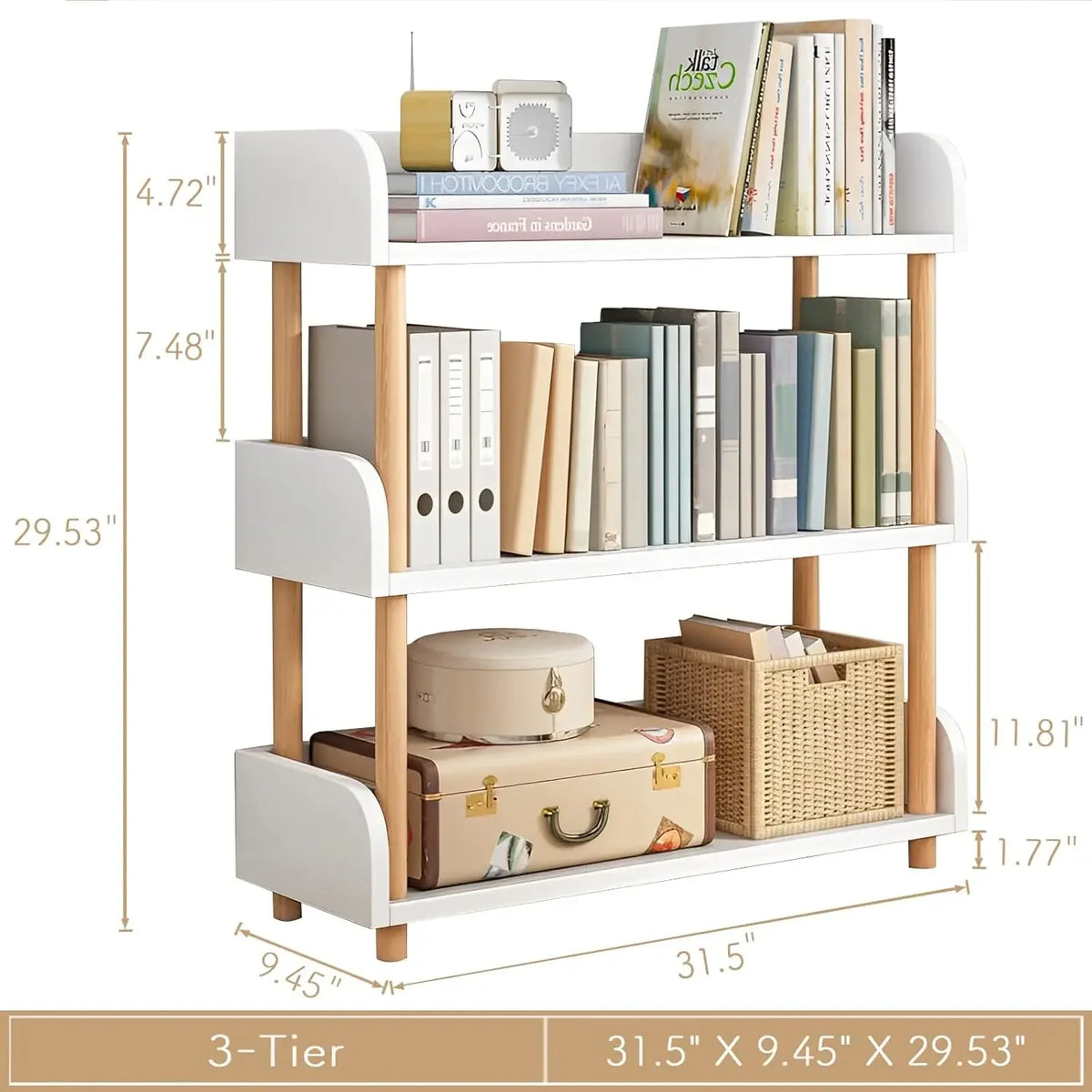 étagère moderne minimaliste trois niveaux blanc bois naturel rangement salon contemporain fixations invisibles haute