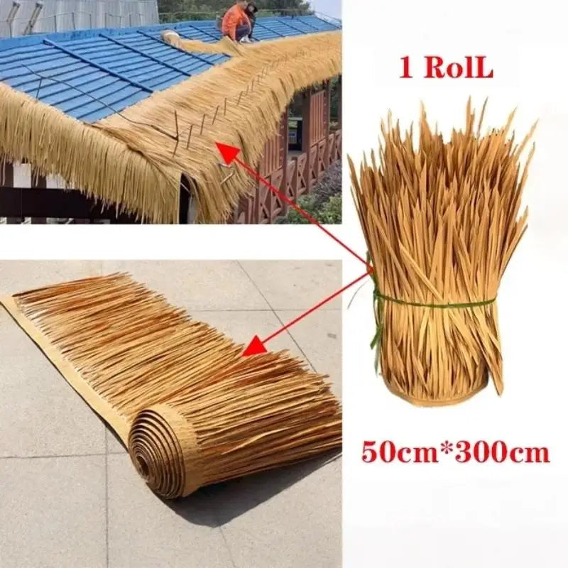 toiture imitation chaume decoration exterieur rustique tropical herbe artificielle patio balcon restaurant aménagement paysager
