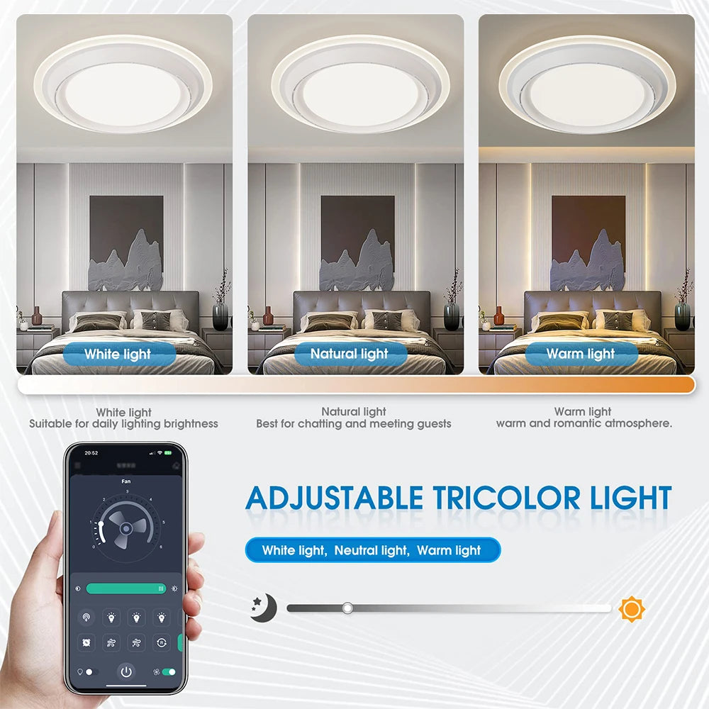 lampe plafonnier moderne ventilateur led blanc sans pale fonction télécommande