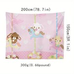 tapisserie animaux carrousel rose clair beige bleu illustration douce enfant clips magnétiques 150x130cm 150x200cm