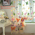 rideau fenêtre imprimé papillon transparent moderne floral métallique blanc jaune rose