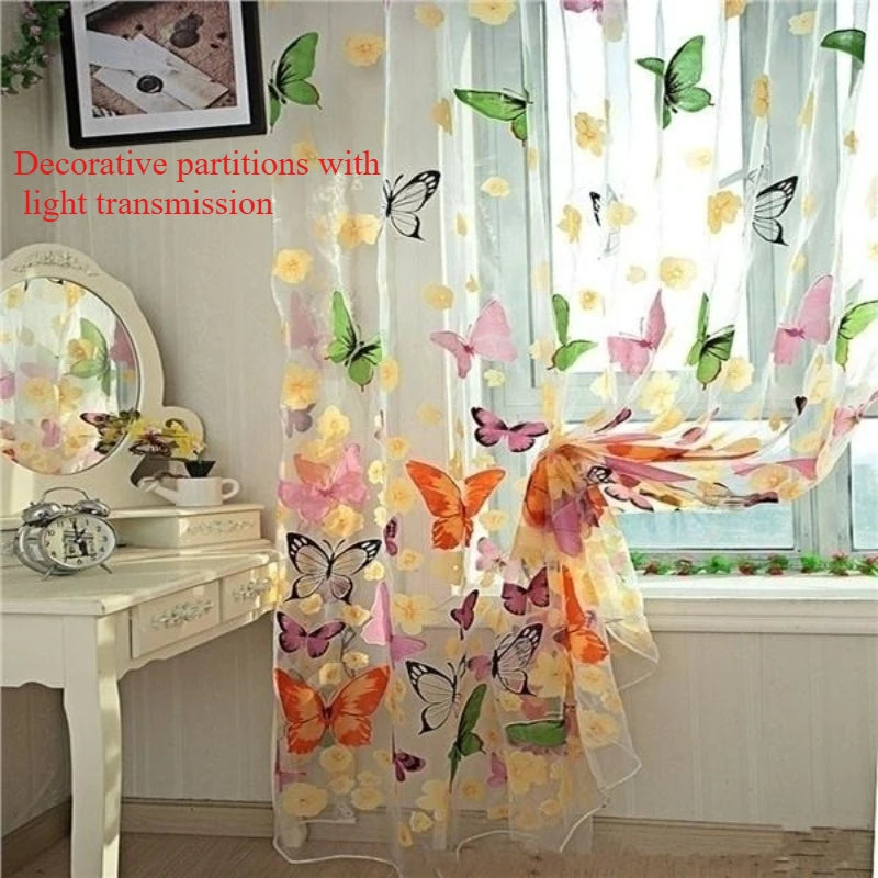 rideau fenêtre imprimé papillon transparent moderne floral métallique blanc jaune rose