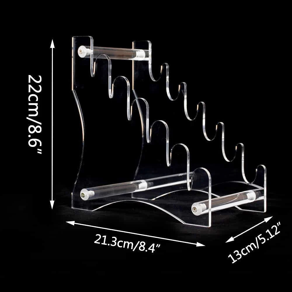 présentoir couteaux pliants transparent clips poignées noires lames arc ciel moderne utilitaire