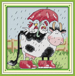 broderie point croix animaux vaches poules dessin fil coton instructions toile imprimée travaux aiguille