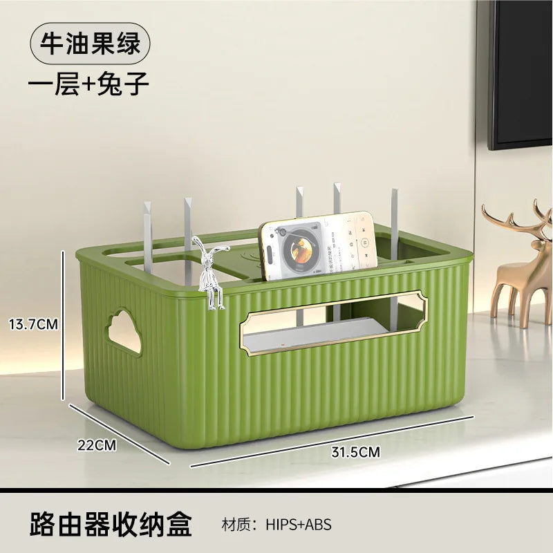 boîte rangement routeur décodeur tv gestion câbles organisateur moderne vert beige épuré
