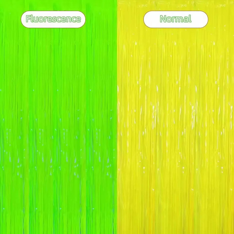 rideau pluie vert fluo moderne rayures horizontales adhésif double face anniversaire mariage festif