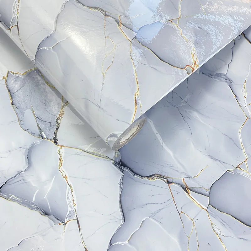 papier peint adhésif marbre blanc veines dorées autocollant mural pvc cuisine salon moderne