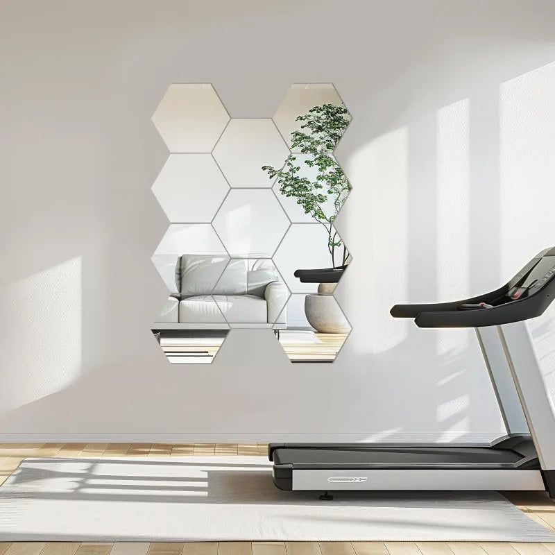 miroir hexagonal argenté adhésif moderne salle bain sport décoration porte 60 pièces