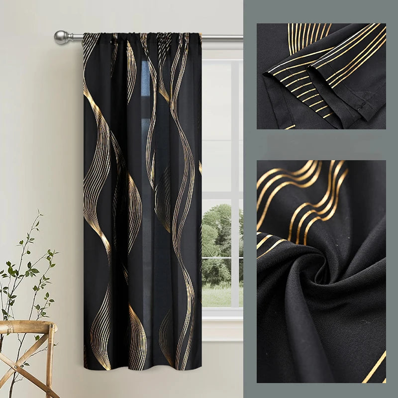 rideaux imprimés marbre moderne noir doré opaques tubulaires maison